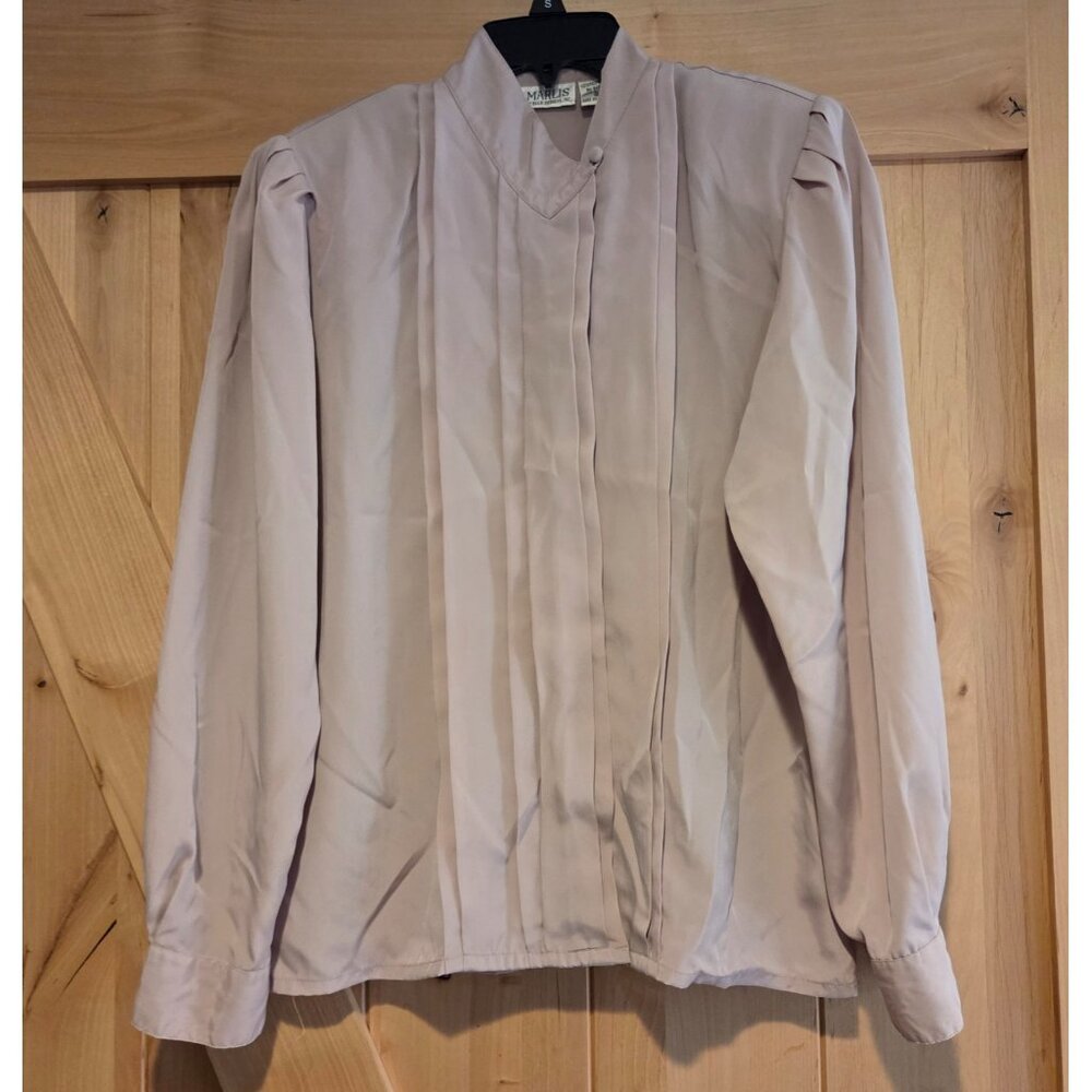 Vintage Blouse Dress Shirt Marlis Size 6  Band High Collar Pintuck Pleat Beige